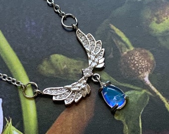 Y2K Angel Wings Necklace with Teardrop Pendant Zircon Necklace Y2K Necklace Angelcore Necklace Fairycore Necklace Angel Necklace Gothic
