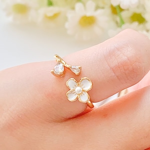 Cottagecore Floral Ring Dainty Flower Ring with Zircon Kawaii Flower Ring Adjustable Gift Jewellery Gift for Mom Gift for Plant Lover