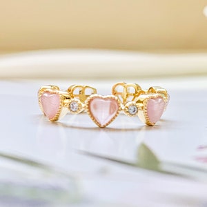Pink Heart Ring Y2K Pink Gemstone Ring 14K Gold Plated Zircon Ring Kawaii Ring Anime Ring Adjustable Ring Valentine's Day Gift for Her
