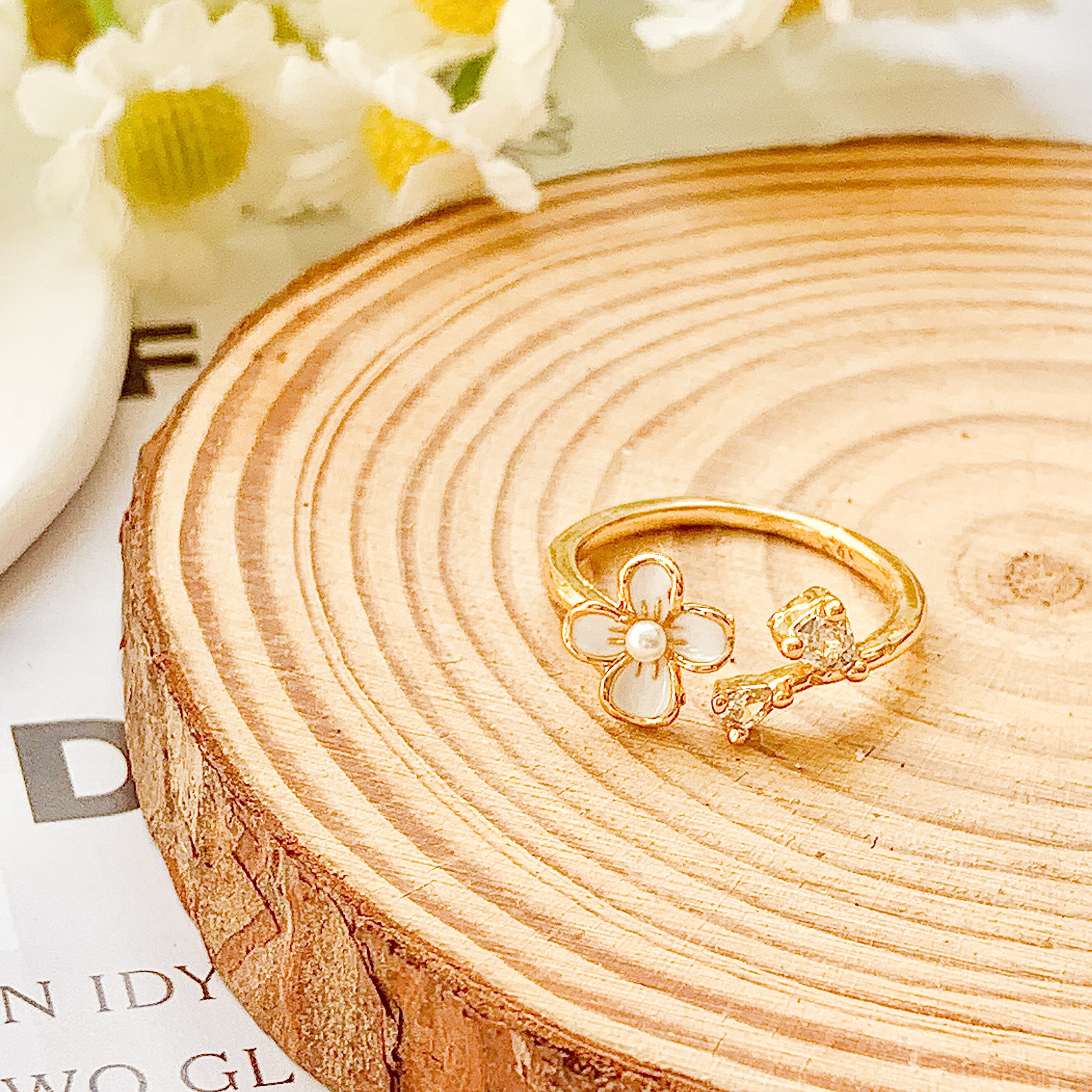 Dainty Flower Ring With Zircon Kawaii Floral Ring Cottagecore Flower ...