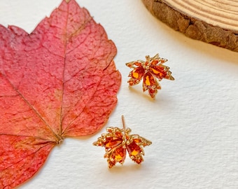 Maple Leaf Earrings Zircon Earrings Shiny Cottagecore Earrings Dainty Leaf Ear Studs Delicate Earrings Birthday Gift for Her Gift for Mom