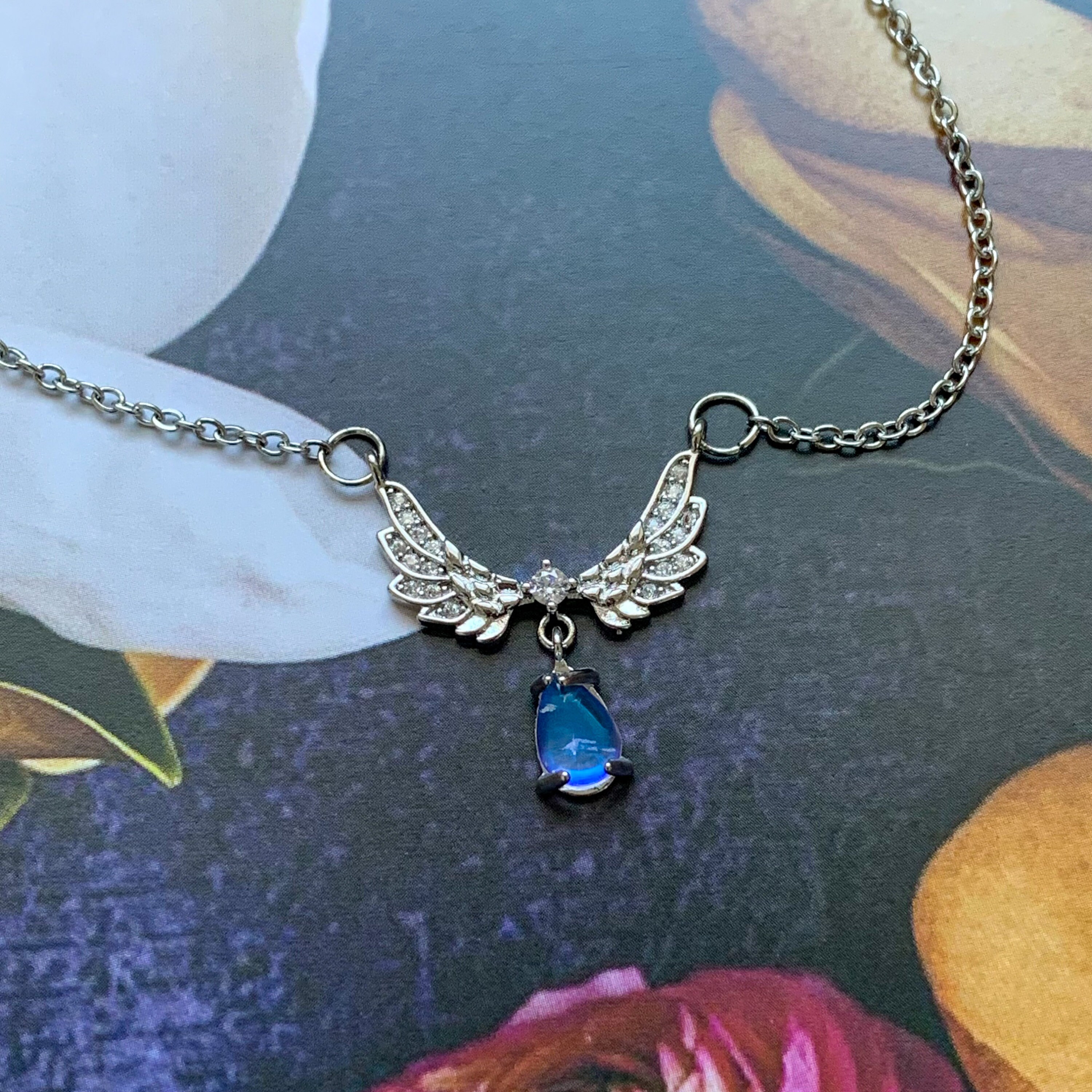 ♡angel♡ Angel Wings Necklace Y2K Teardrop Necklace Zircon Pendant