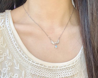 Angel Wings Necklace Y2K Teardrop Necklace Zircon Pendant Y2K Necklace Angelcore Necklace Fairycore Necklace Angel Necklace Gothic Necklace