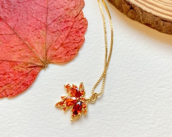 Maple Leaf Necklace & Earring Set Zircon Necklace Cottagecore Dainty Necklace Delicate Necklace Birthday Gift for Her Gift for Mom Vintage