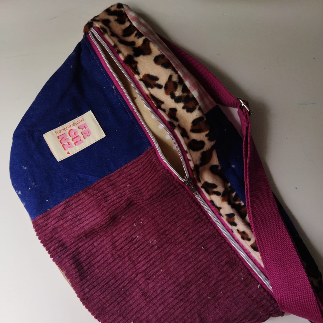 Fanny Pack XXL Split Patchwork Pink Velvet/blue Etsy
