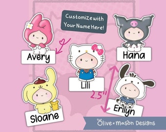 Personalized Kitty & Friends Waterproof Vinyl Sticker Set (Set of 5)