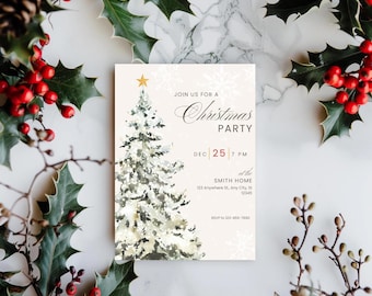 Christmas Party Invitation Template | Holiday Party Invite | Editable Canva Download