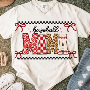 Baseball Mama PNG Coquette Design, Baseball Mom Shirt PNG, Leopard Patchwork Mama, Game Day Mom Sublimation Download