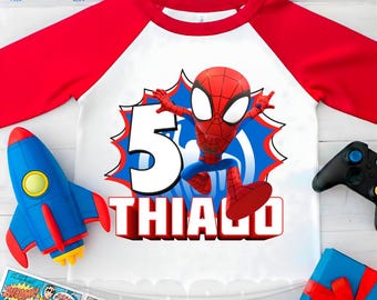Personalized Spider Birthday Shirt, Friends Theme Party, Family Tees HL93