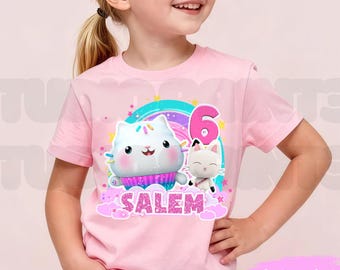 Inspired Birthday Girl T-Shirt, Meowy Theme Party, Personalized Kids Shirt IN9