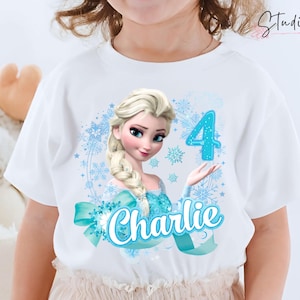 Prinses verjaardag T-shirt, Elsa Olaf themafeest, Frozen gepersonaliseerd shirt voor kinderen, cadeau verjaardag shirt, familie T-shirts custom FRO5