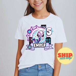 Ghost Spider Inspired Birthday T Shirt, Spidey & His friends theme Party,Personalized shirt,Gift Birthday Shirt, family teesRaglan shirtSY06