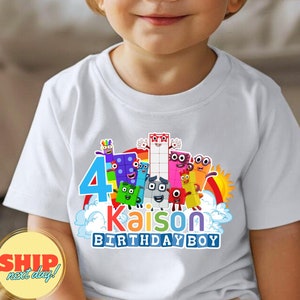 Nummer geïnspireerd verjaardagsshirt, themafeest 1-10 nummer, gepersonaliseerd verjaardagsshirt, shirt verjaardag cadeau, familie-T-shirts aangepast NB05