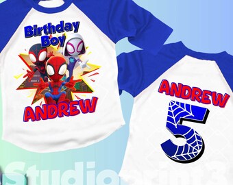 Camiseta de cumpleaños inspirada en arañas, fiesta temática de arañas y sus amigos, camiseta personalizada, camiseta de regalo de cumpleaños, camisetas familiares SY47