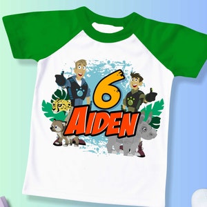 Wilde vrienden verjaardagsshirt, Kratts-themafeest, wild gepersonaliseerd shirt voor kinderen, cadeau verjaardagsshirt, familie T-shirts aangepast/raglanshirt WL04