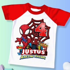 Camiseta de cumpleaños inspirada en Spider, fiesta temática de Spidy y sus amigos, camiseta personalizada, camiseta de cumpleaños de regalo, camisetas familiares SY02