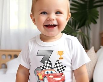 Camiseta de cumpleaños con diseño de coche, temática personalizada, camisetas familiares a medida.