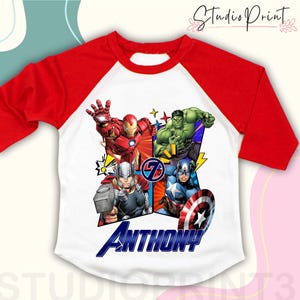 Superhero Birthday Custom T Shirt, Super gift, Personalized Family shirt, All colors, All Sizes, Short, 3/4 & Long Raglan Sleeves