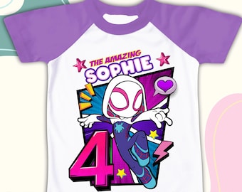 Camiseta de cumpleaños de superheroína para niña, fiesta temática de amigos araña, camiseta personalizada de superheroína para niña, camiseta de regalo de cumpleaños, camisetas familiares SY10
