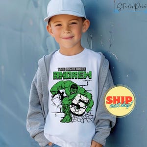Superhero Comic Birthday T Shirt, Hulk theme Party, Iron Man, Hulk Personalized shirt Kids, Gift Birthday Shirt, family tees Custom AV14
