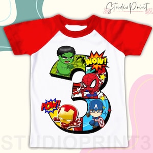 Number Three Super Hero Birthday Boy T Shirt, Comic Hero friends theme Party, Personalized Birthday .shirt, Gift Birthday Shirt, family tees