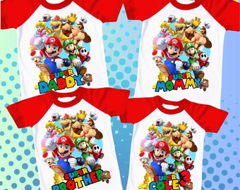 Mario Birthday Custom T Shirt, Super gift, Personalized Family shirt, All colors, All Sizes, Short, 3/4 & Long Raglan Sleeves SM29