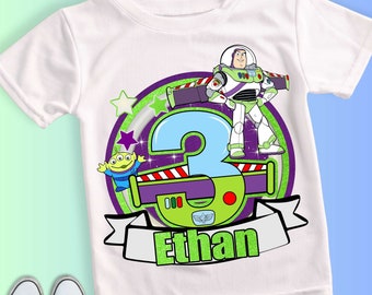 Camiseta de dos cumpleaños, fiesta temática, camiseta personalizada con luz de zumbido, camiseta de regalo de cumpleaños, camisetas familiares personalizadas BZ02