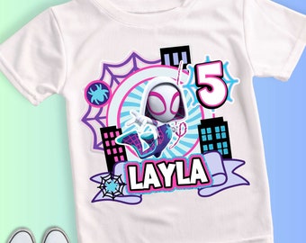 Spider-geïnspireerde verjaardagsshirt, themafeest spin en zijn vrienden, gepersonaliseerd shirt, shirt verjaardag cadeau, familie-T-shirts SY06