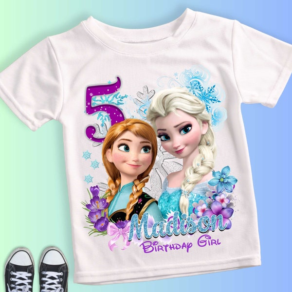 Princess Birthday T Shirt, Elsa Olaf theme Party, Frozen Personalized shirt for kids, Gift Birthday Shirt, family tees Custom FR01