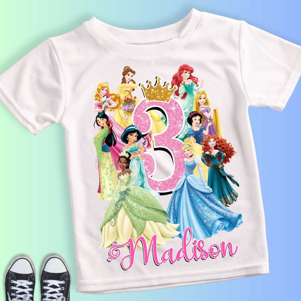 Princess Birthday T Shirt, Princess Party Shirt, Girls Birthday Shirt, Personalized shirt kids, Gift Birthday Shirt, family tees Custom PS01