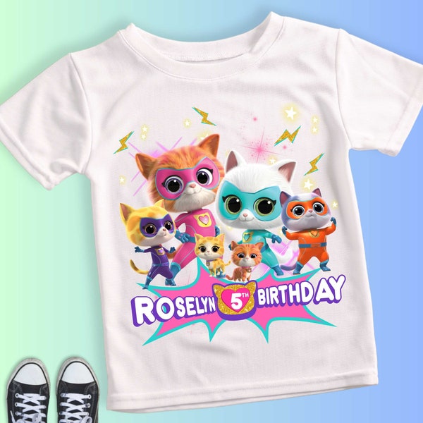 Super K Inspired Birthday T Shirt, Super Kitties Party theme, Personalized shirt kids, Gift Birthday Shirt, family tees Custom KT01