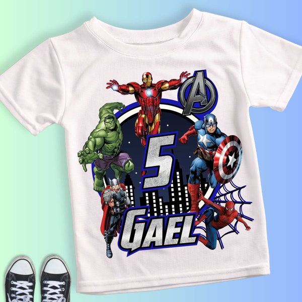 Superhero Birthday Custom T Shirt, Super gift, Personalized Family shirt, All colors, All Sizes, Short, 3/4 & Long Raglan Sleeves AV04