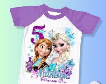 Princess Birthday T Shirt, Elsa Olaf theme Party, Frozen Personalized shirt for kids, Gift Birthday Shirt, family tees Custom FR01