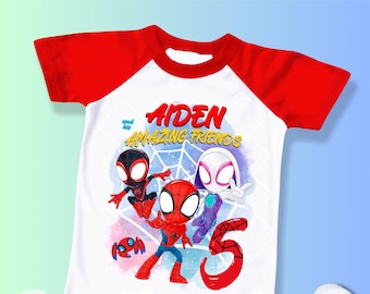 Spider Inspired Birthday T Shirt, Spid & His friends theme Party, Personalized shirt, Gift Birthday Shirt, family tees/ Raglan shirt SY04