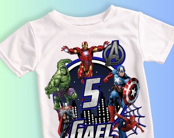 Camiseta personalizada de cumpleaños de superhéroe, súper regalo, camisa familiar personalizada, todos los colores, todos los tamaños, mangas raglán cortas, 3/4 y largas AV04