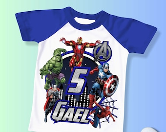 Superhjälte födelsedag raglanskjorta, personlig familjetröja, alla storlekar