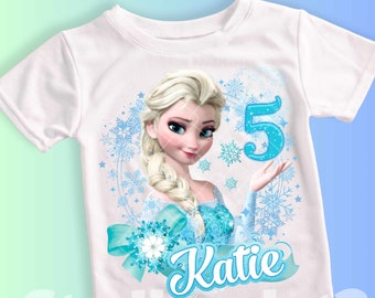 Camiseta de cumpleaños de princesa, fiesta temática de Elsa Olaf, camisa personalizada congelada para niños, camisa de cumpleaños de regalo, camisetas familiares personalizadas FR05