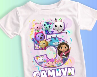 Dollhouse Inspired Birthday T Shirt, Gabbi’s Theme Party Shirt, Personalized shirt kids, Gift Birthday Shirt, family tees Custom DL03