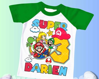 Mario Birthday Custom T Shirt, Super gift, Personalized Family shirt, Mario Party shirt, Gift Birthday Shirt, family tees / Raglan shirtSM99