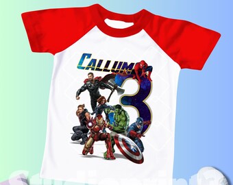 T-shirt personnalisé d'anniversaire de super-héros, super cadeau, chemise de famille personnalisée, toutes les couleurs, toutes les tailles, manches raglan courtes, 3/4 et longues AV15