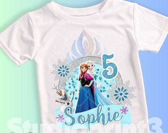 Princess Birthday T Shirt, Elsa Olaf theme Party, Frozen Personalized shirt for kids, Gift Birthday Shirt, family tees Custom FR13