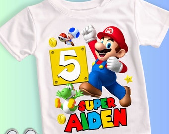 Mario Geburtstags-T-Shirt, Super-Geschenk, personalisiertes Familien-Shirt, Mario-Party, Geschenk-Geburtstags-Shirt, Familien-T-Shirts