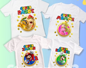 Maglietta personalizzata compleanno Mario, Super regalo, camicia familiare personalizzata, Tutti i colori, Tutte le taglie, Maniche corte, 3/4 e lunghe Raglan SM29
