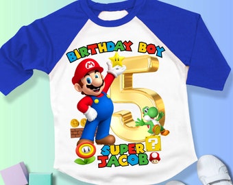 T-shirt personnalisé d'anniversaire de Mario, super cadeau, chemise de famille personnalisée, chemise Mario Party, chemise d'anniversaire cadeau, t-shirts de famille / chemise raglan SM45