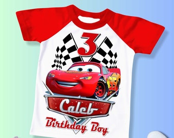 Camiseta de cumpleaños inspirada en el coche, fiesta temática de Cars Mcqueen, camisa personalizada para niños, camisa de cumpleaños de regalo, camisetas familiares personalizadas CS01