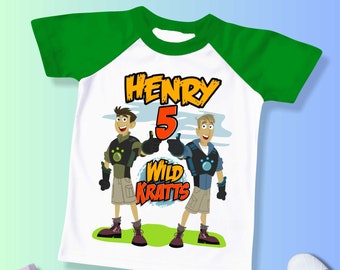 Wild Friends Geburtstags-T-Shirt, Kratts-Mottoparty, personalisiertes Wild-Shirt für Kinder, Geschenk-Geburtstags-Shirt, Familien-T-Shirts CustomRaglan-Shirt WL05