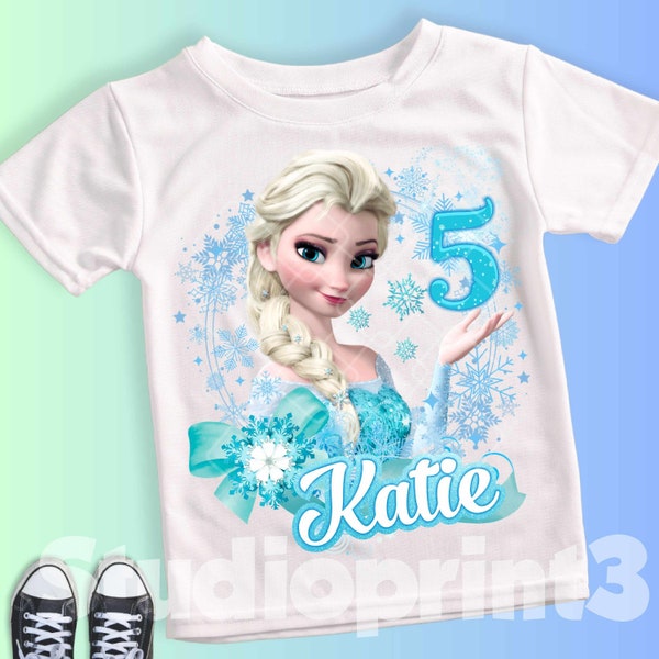 Princess Birthday T Shirt, Elsa Olaf theme Party, Frozen Personalized shirt for kids, Gift Birthday Shirt, family tees Custom FR05