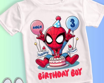 Maglietta di compleanno ispirata a Spider, festa a tema Spider e i suoi amici, maglietta personalizzata, maglietta regalo di compleanno, magliette per la famiglia SY04