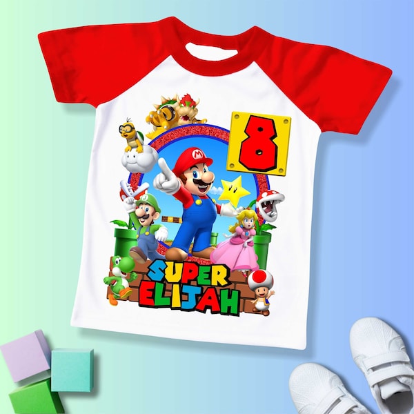 Mario Birthday Custom T Shirt, Super gift, Personalized Family shirt, Mario Party shirt, Gift Birthday Shirt, family tees / Raglan shirtSM32