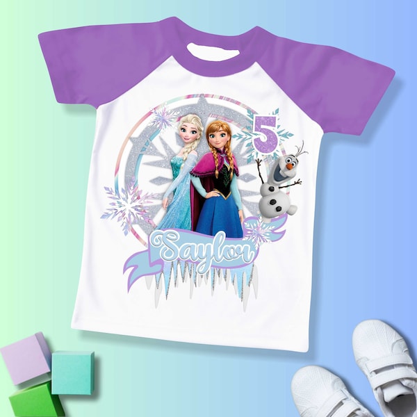 Princess Birthday T Shirt, Elsa Olaf theme Party, Frozen Personalized shirt for kids, Gift Birthday Shirt, family tees Custom FR02